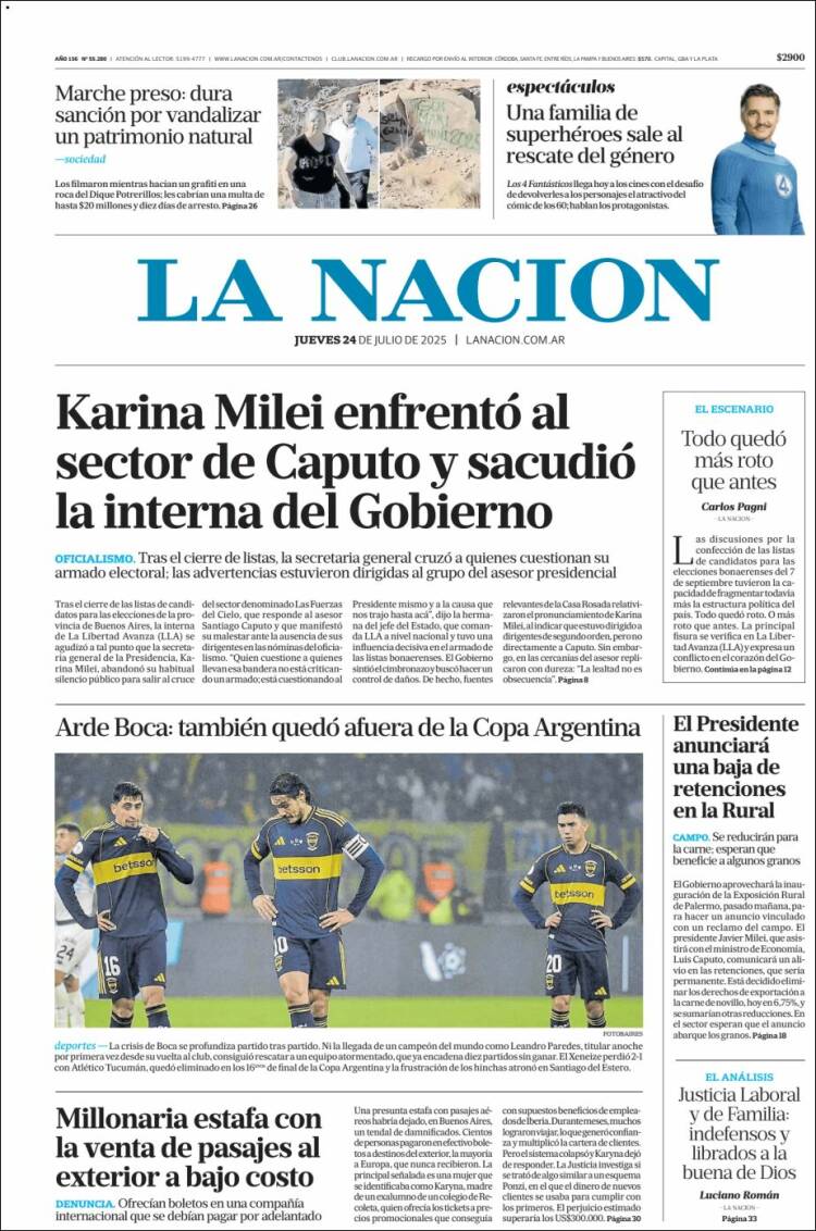 Portada de La Nación (Argentina)