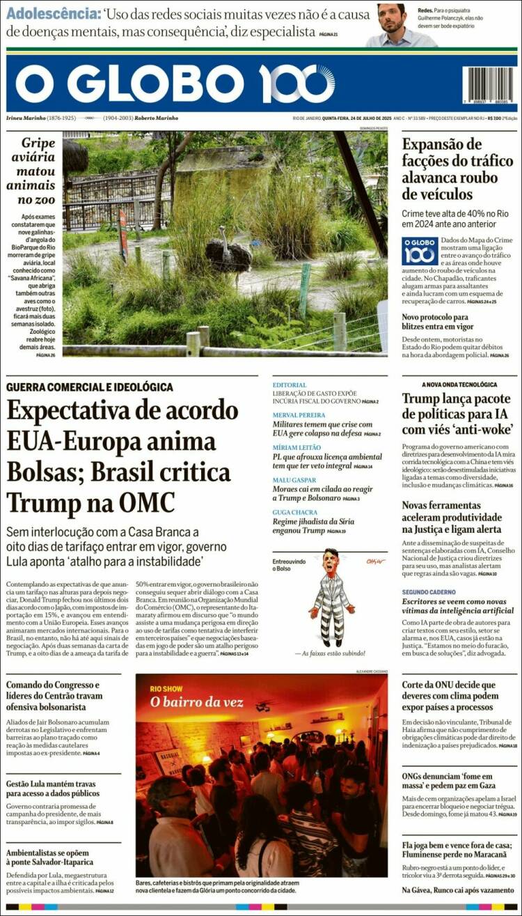 Portada de O Globo (Brasil)