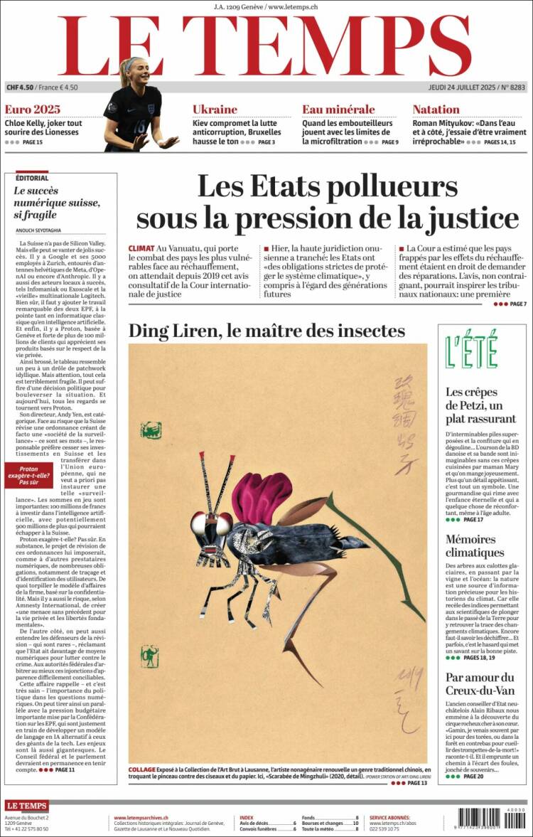 Portada de Le Matin (Suiza)
