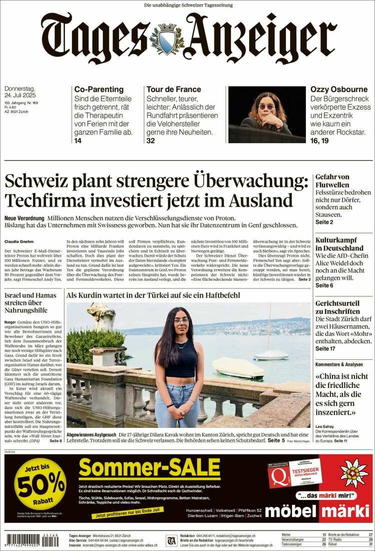 Portada de Tages-Anzeiger (Suiza)