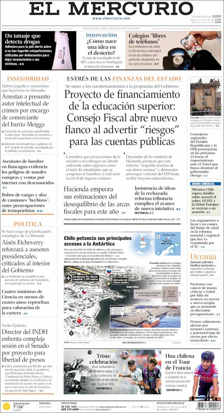 Portada de El Mercurio (Chile)