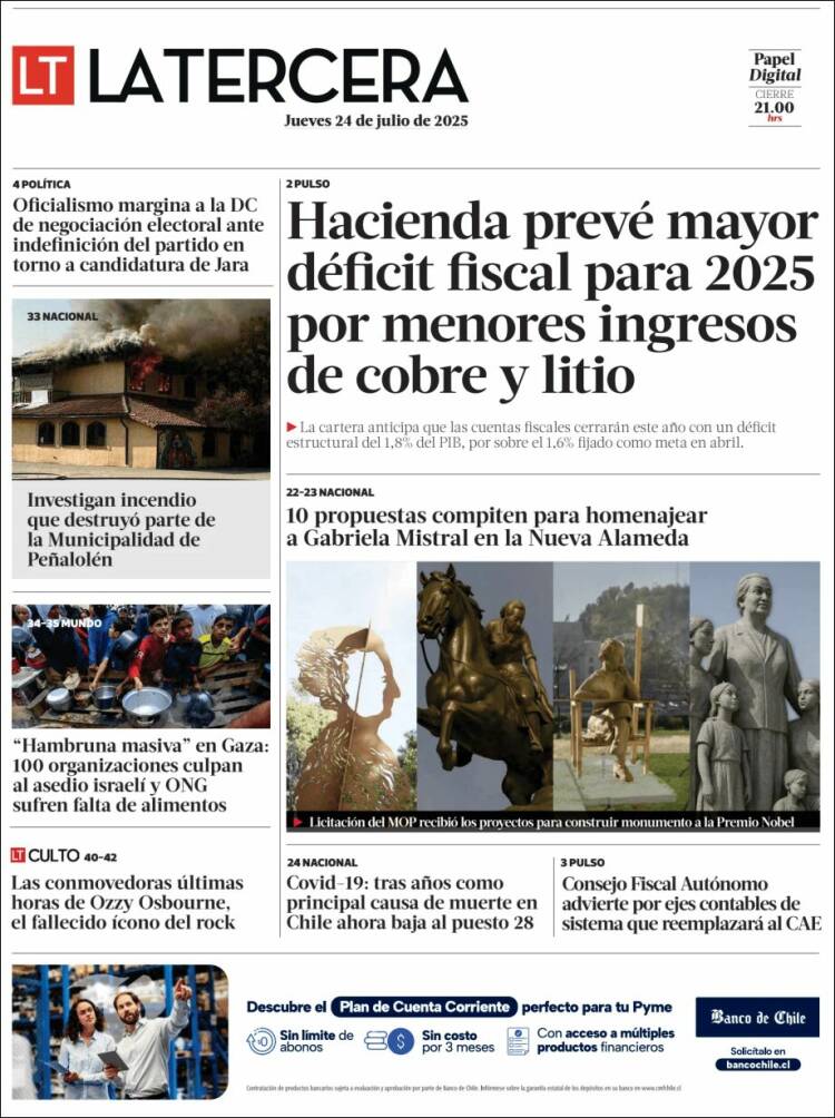 Portada de La Tercera (Chile)