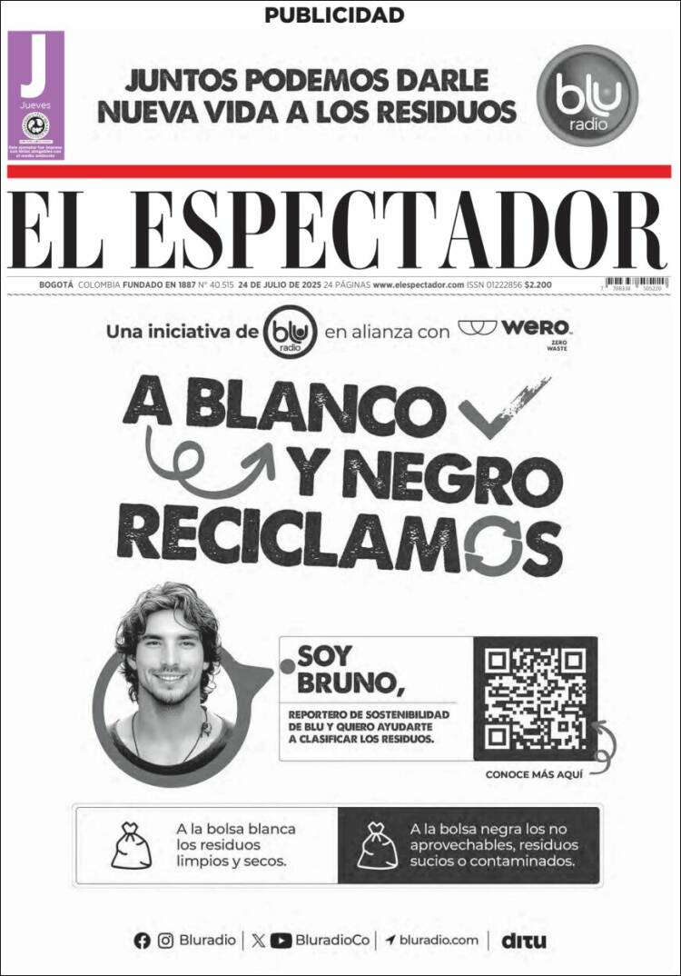 Portada de El Espectador (Colombia)