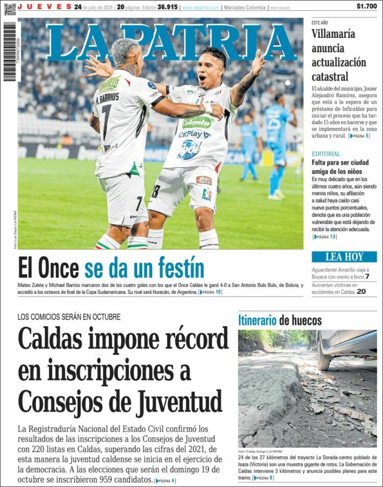 Portada de La Patria (Colombia)