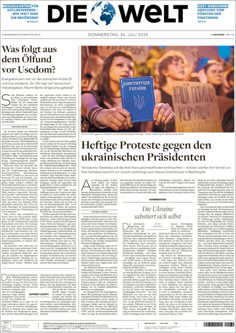Portada de Die Welt (Germany)