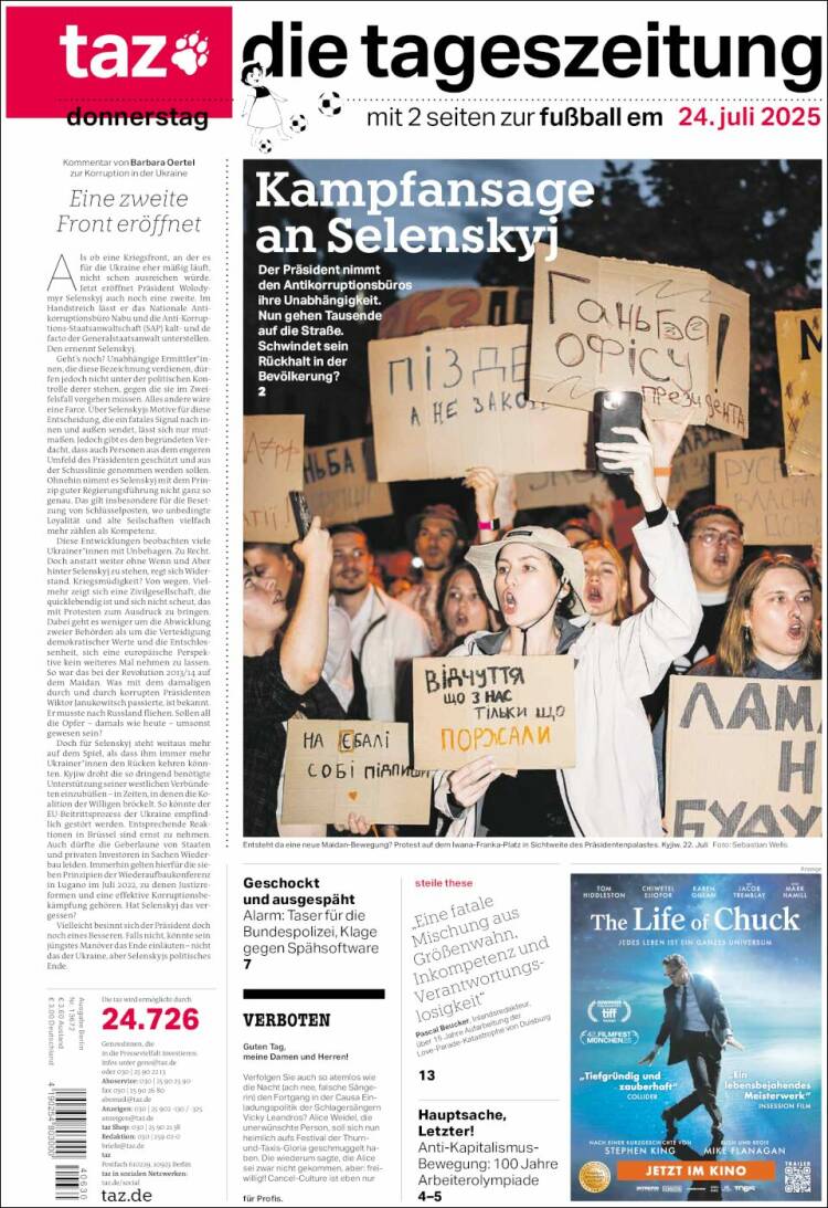 Portada de Die Tageszeitung (Germany)