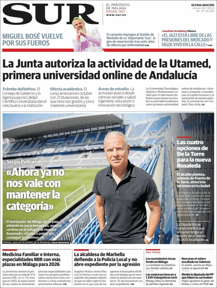 Portada de Diario el Sur (España)