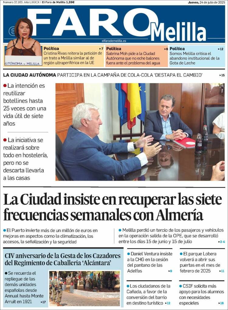 Portada de El Faro de Melilla (España)