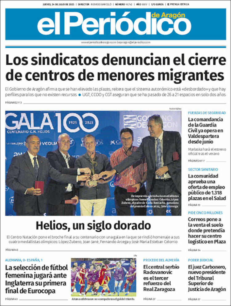 Portada de El Periódico de Aragón (España)