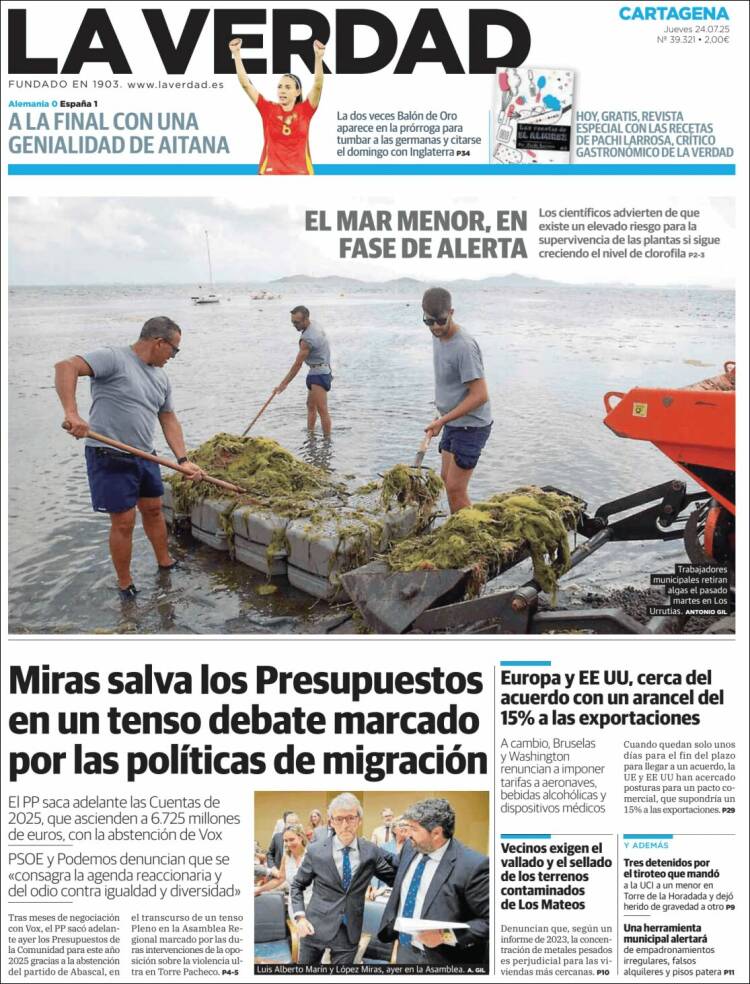 Portada de La Verdad de Cartagena (España)