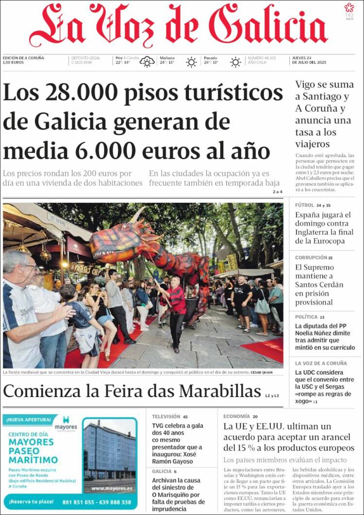 Portada de La Voz de Galicia (España)