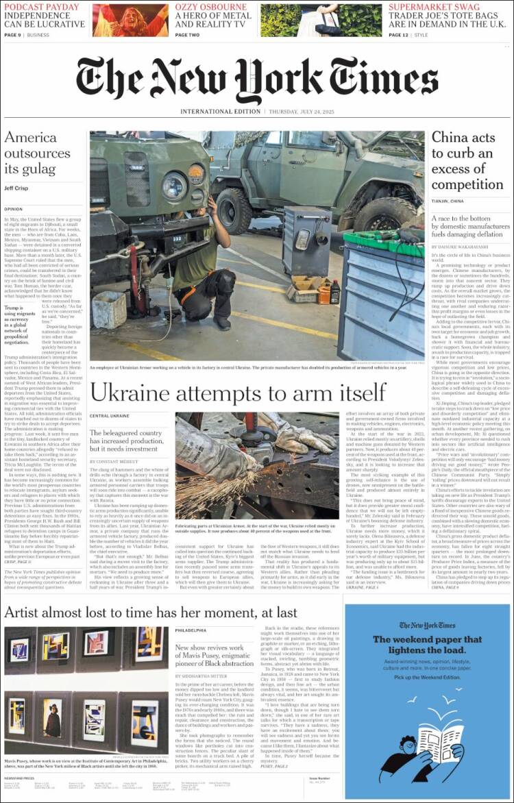Portada de International New York Times (Europe)