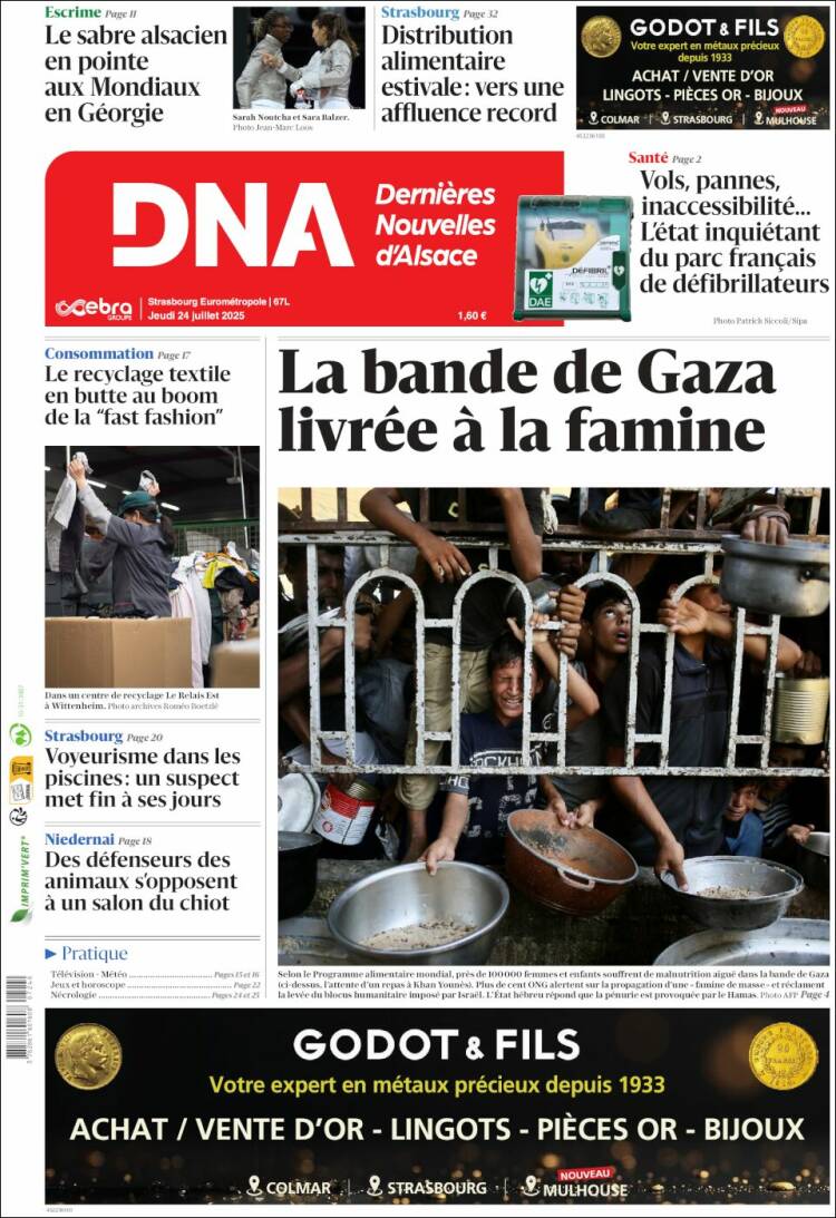 Portada de Les Dernières Nouvelles d'Alsace (France)