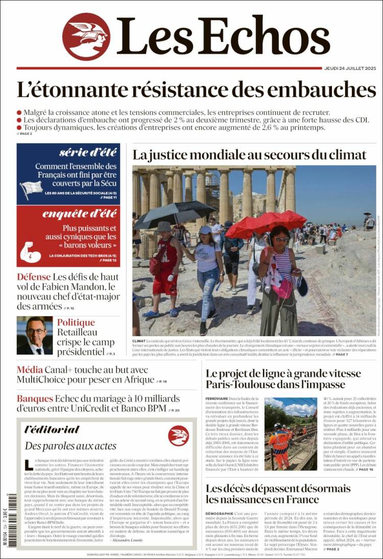 Portada de Les Echos (Francia)