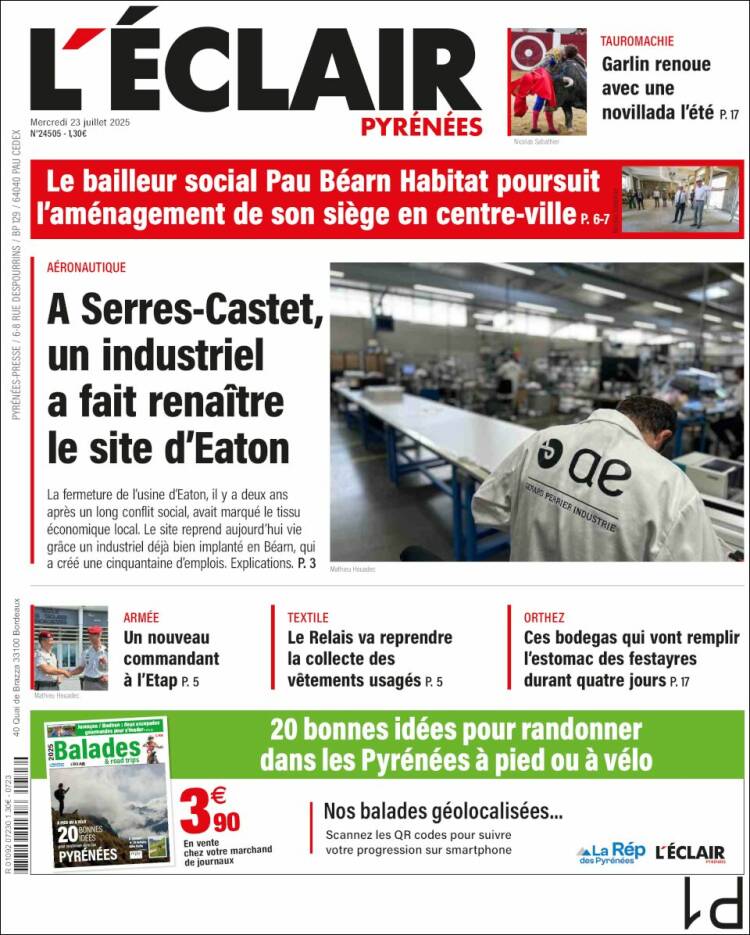 Portada de L'Eclair des Pyrénées (Francia)