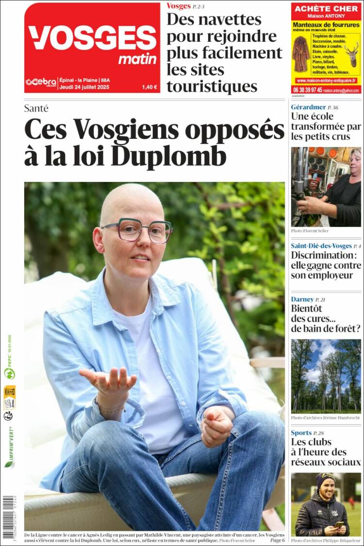 Portada de Vosges Matin (Francia)