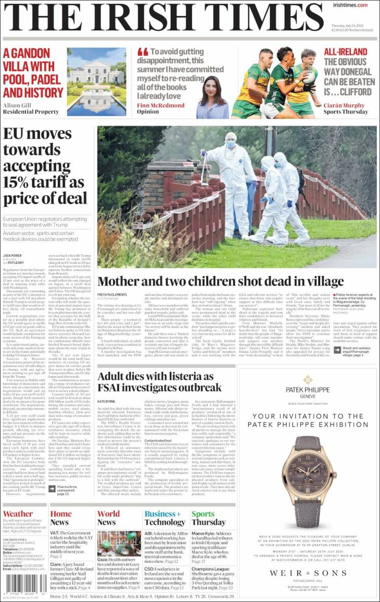 Portada de Irish Times (Irlanda)