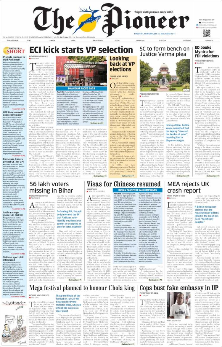 Portada de The Pioneer (India)