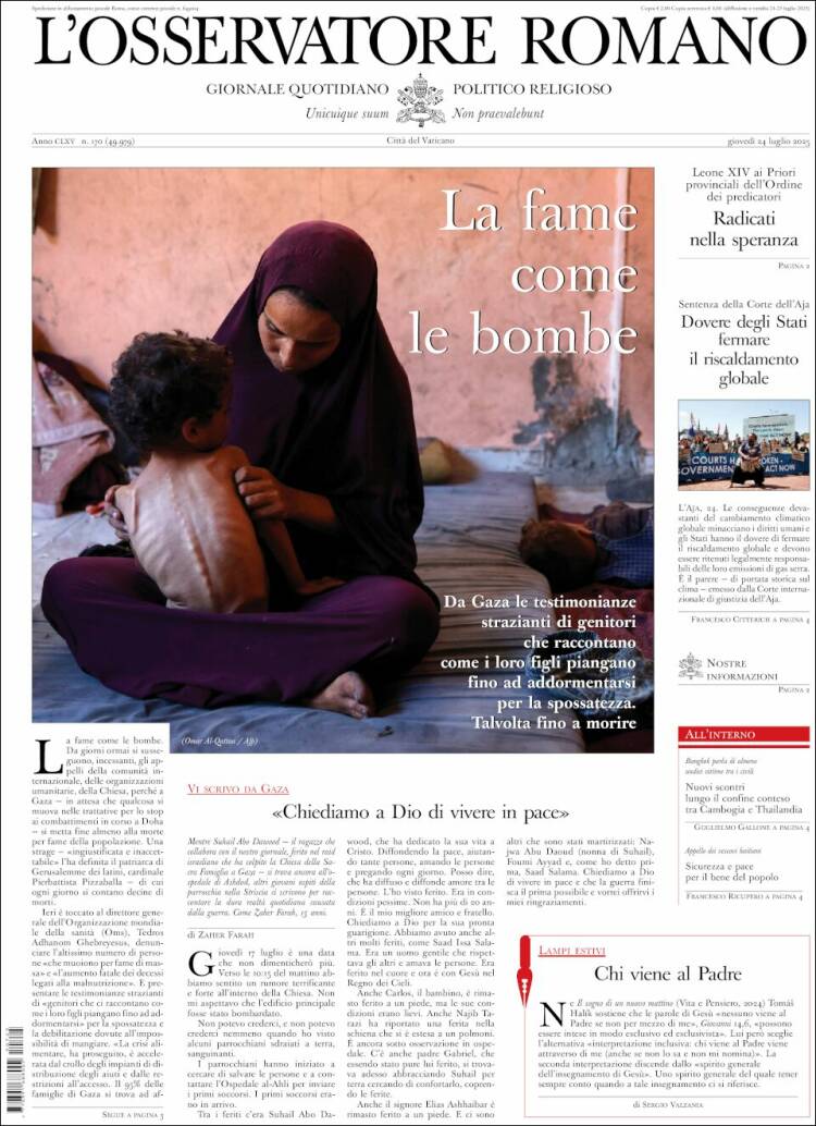 Portada de L'Osservatore Romano (Italia)
