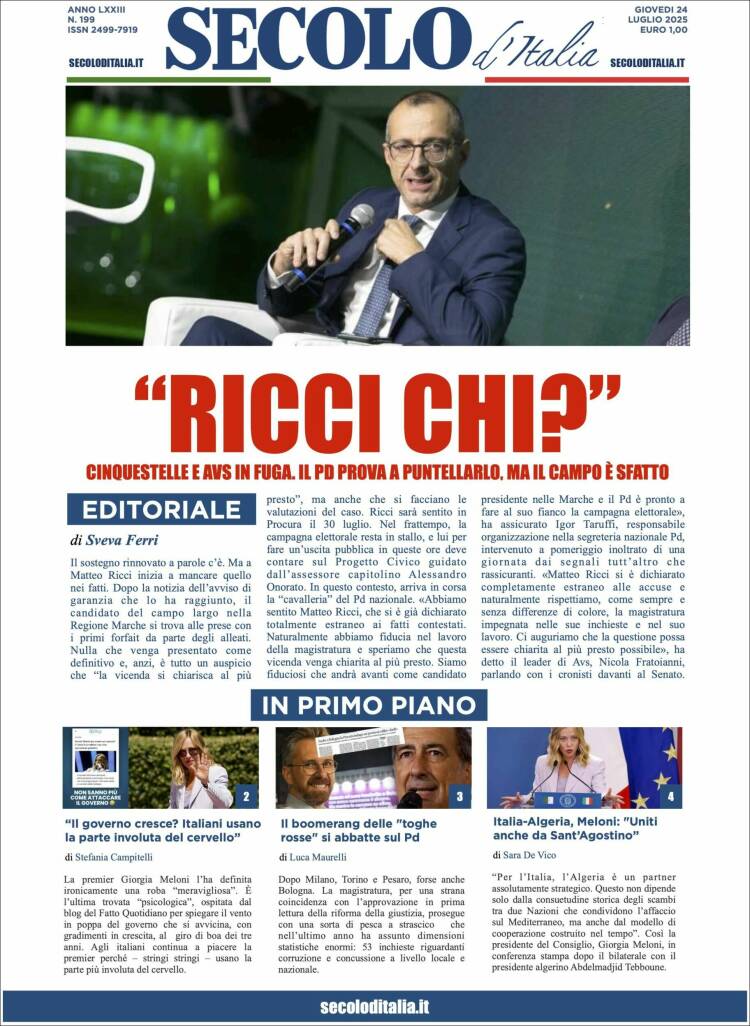 Portada de Secolo d'Italia (Italia)