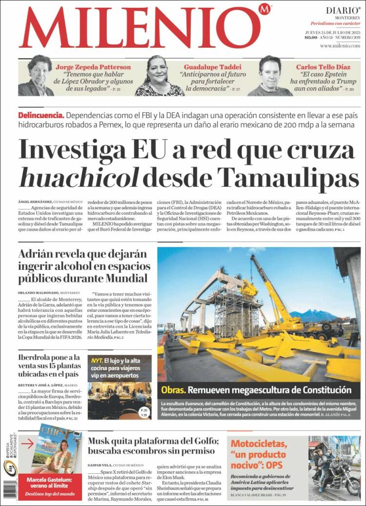 Portada de Milenio de Monterrey (México)