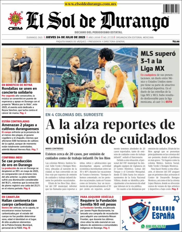Portada de El Sol de Durango (México)