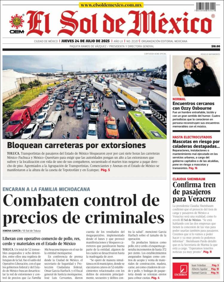 Portada de El Sol de México (México)