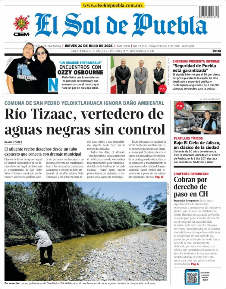 Portada de El Sol de Puebla (México)