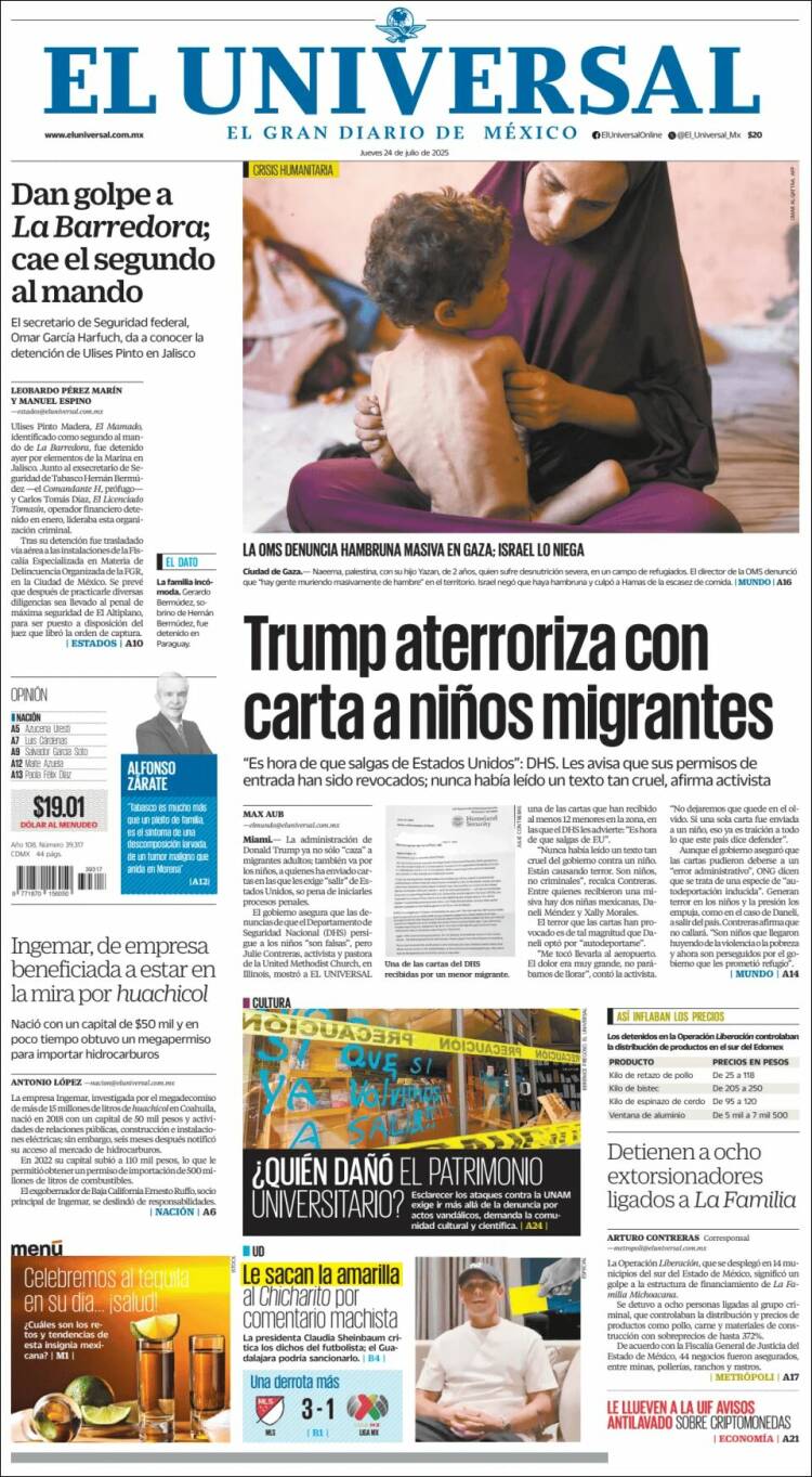 Portada de El Universal (México)