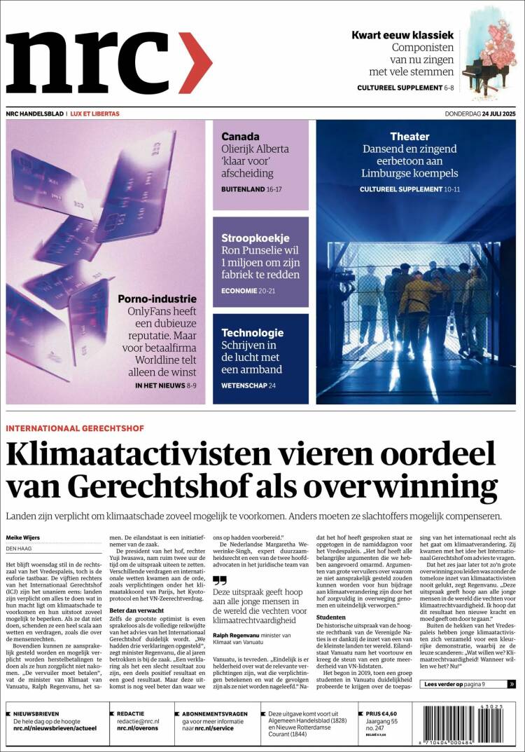 Portada de NRC Handelsblad (Países Bajos)