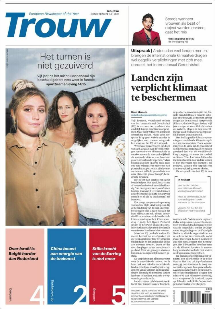 Portada de Trouw (Países Bajos)