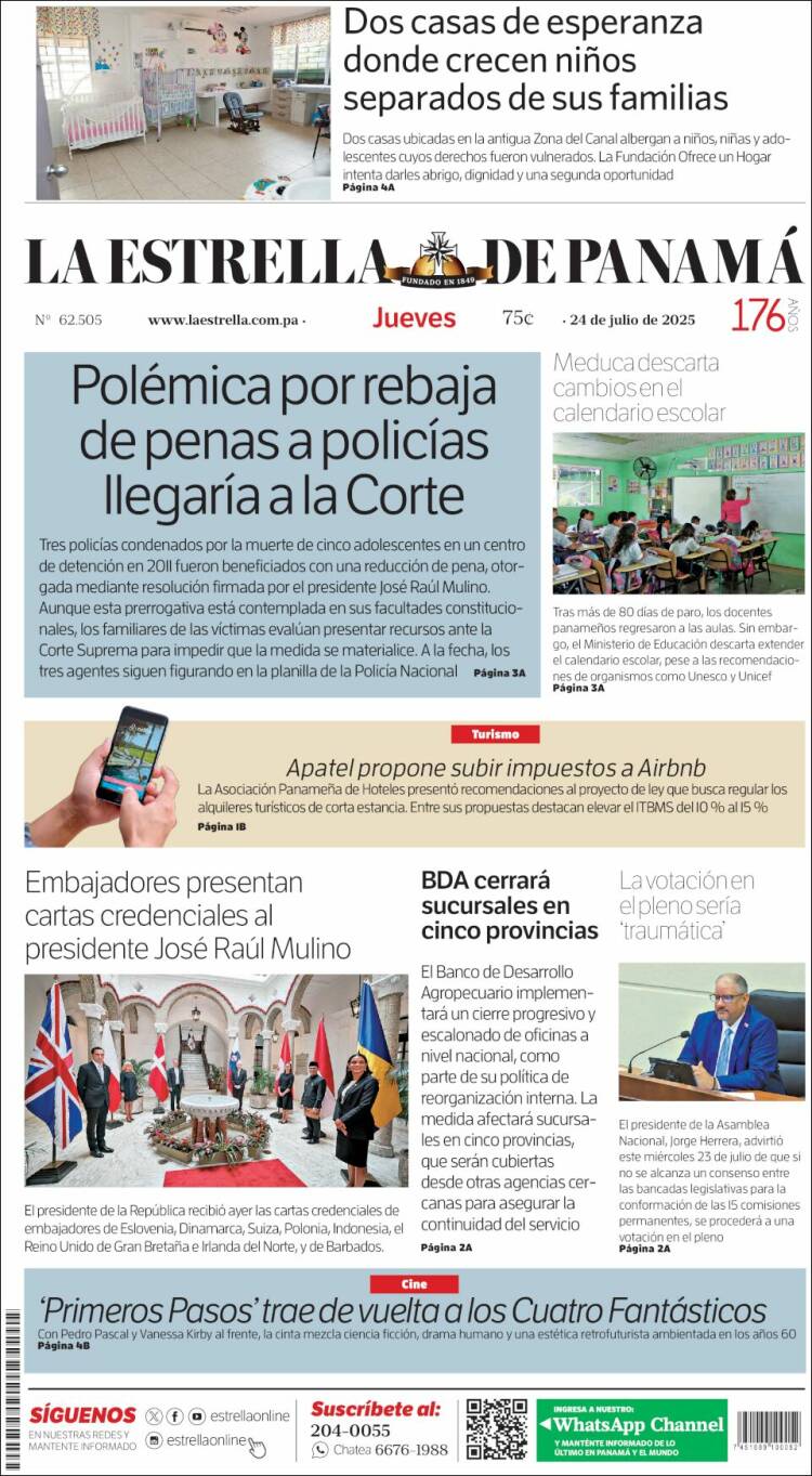 Portada de La Estrella de Panamá (Panamá)