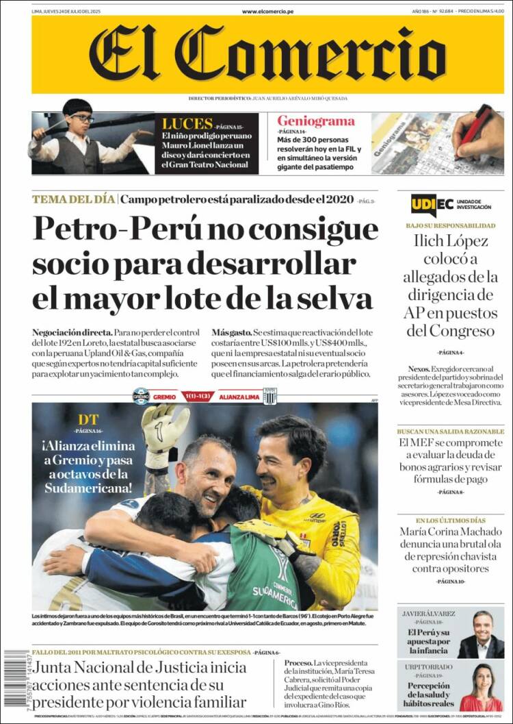 Portada de El Comercio (Perú)