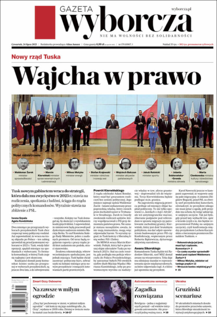 Portada de Gazeta Wyborcza (Polonia)