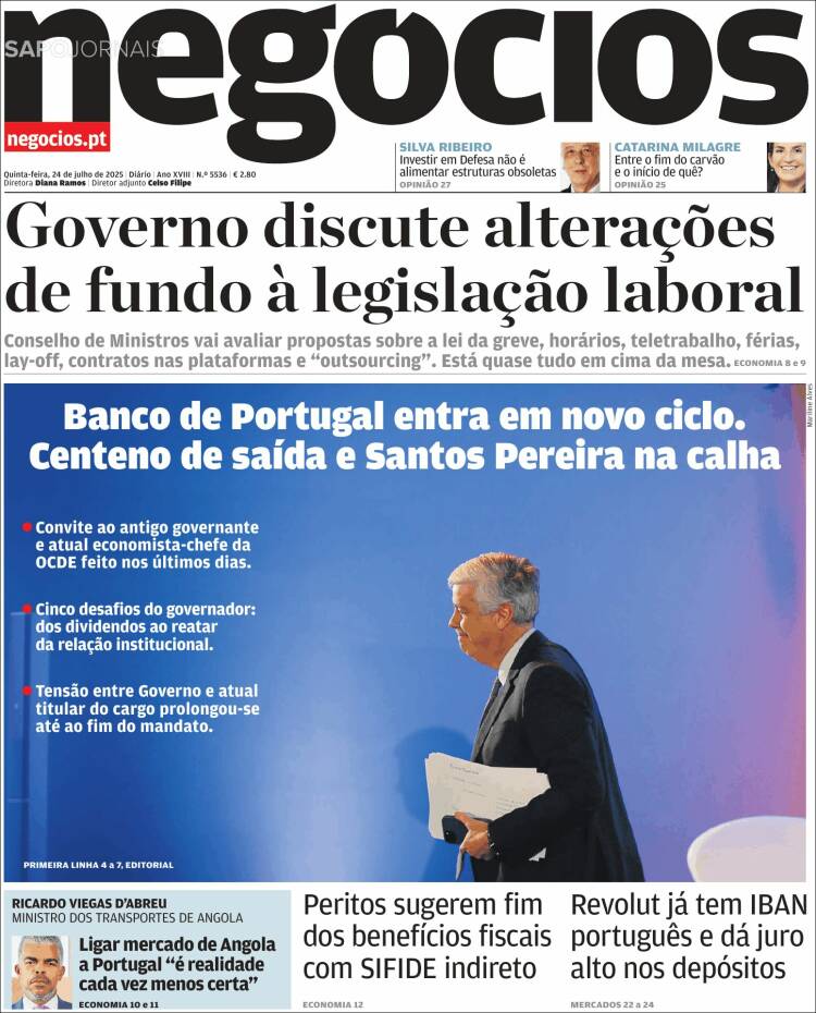 Portada de Jornal de Negócios (Portugal)