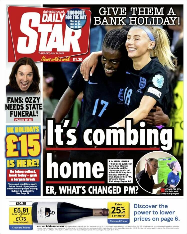 Portada de Daily Star (Reino Unido)