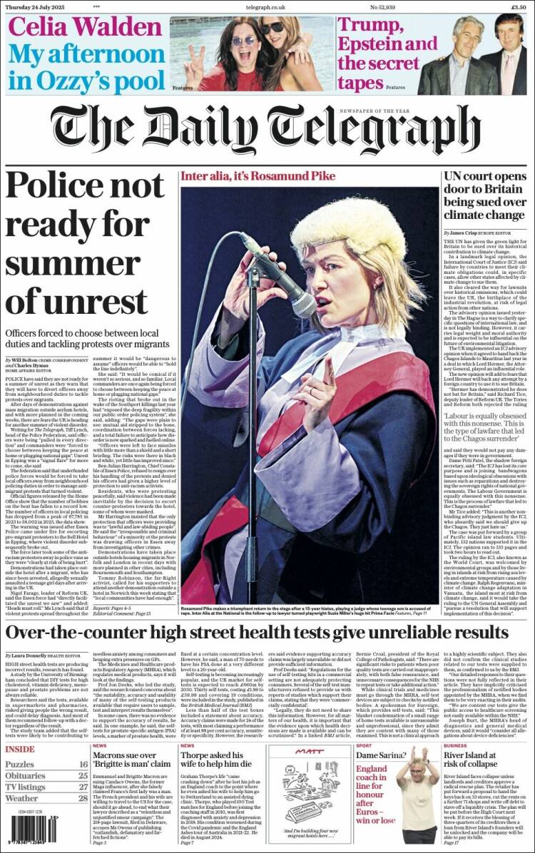 Portada de Daily Telegraph (Reino Unido)