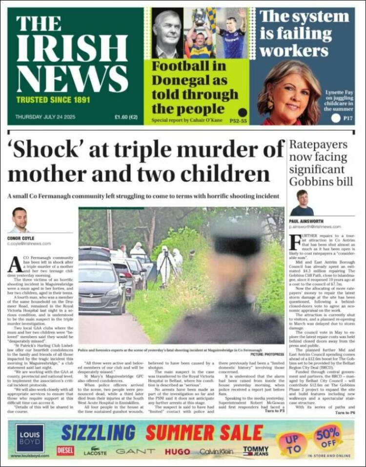 Portada de Irish News (Reino Unido)