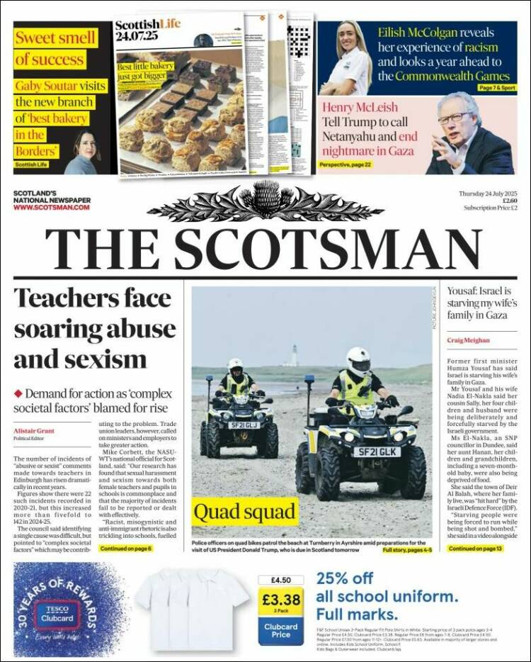 Portada de The Scotsman (Reino Unido)