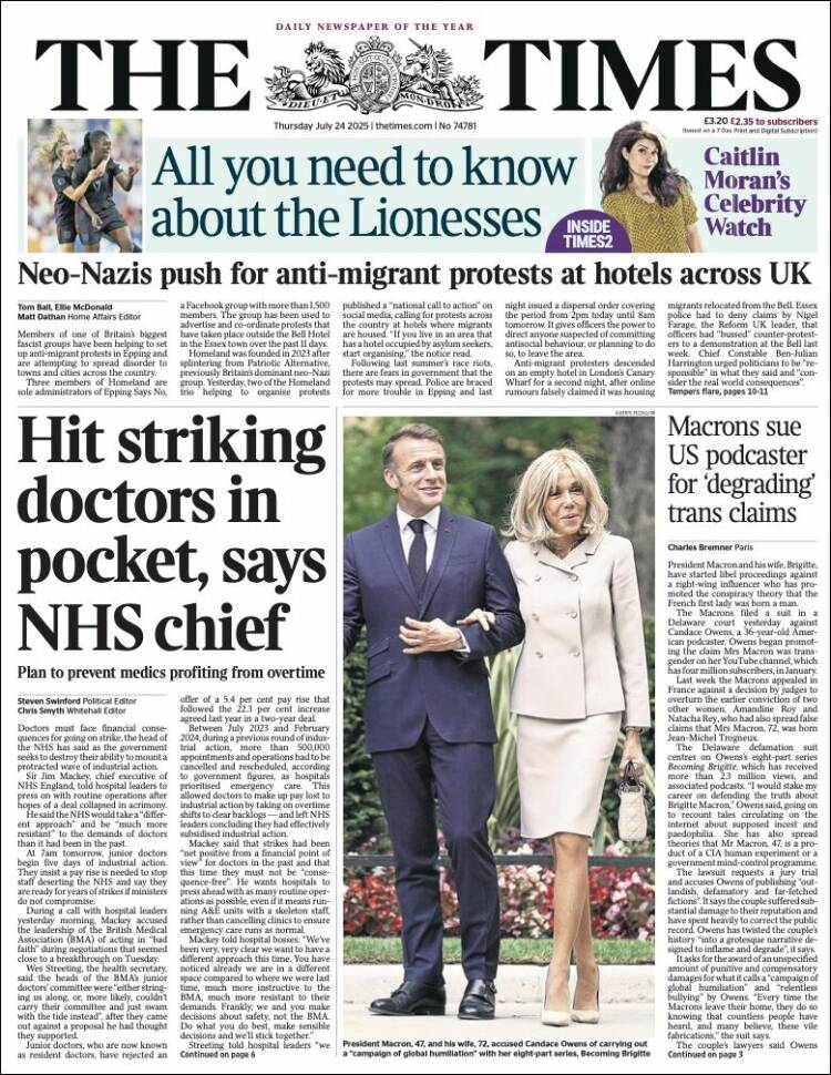 Portada de The Times (Reino Unido)