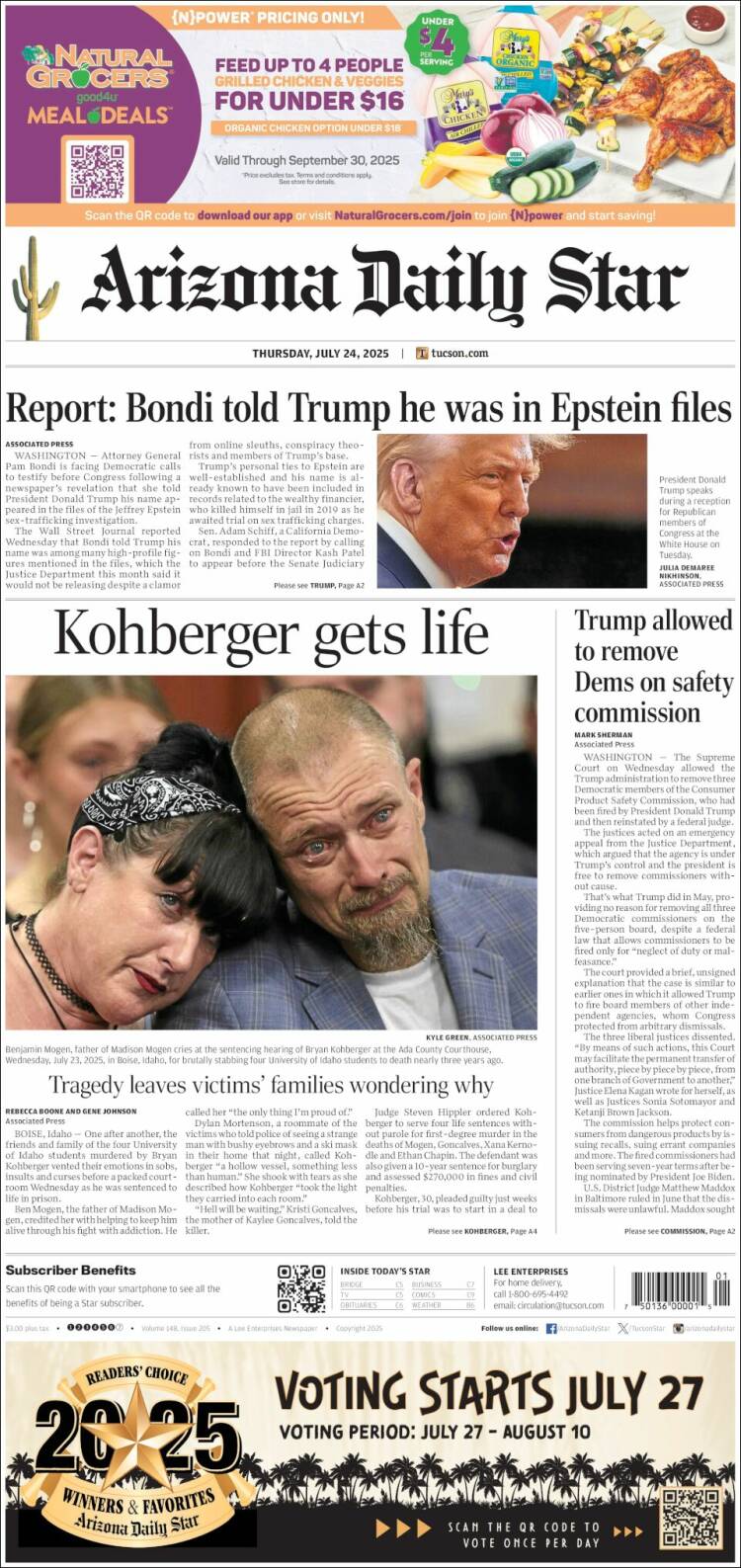 Portada de Arizona Daily Star (USA)