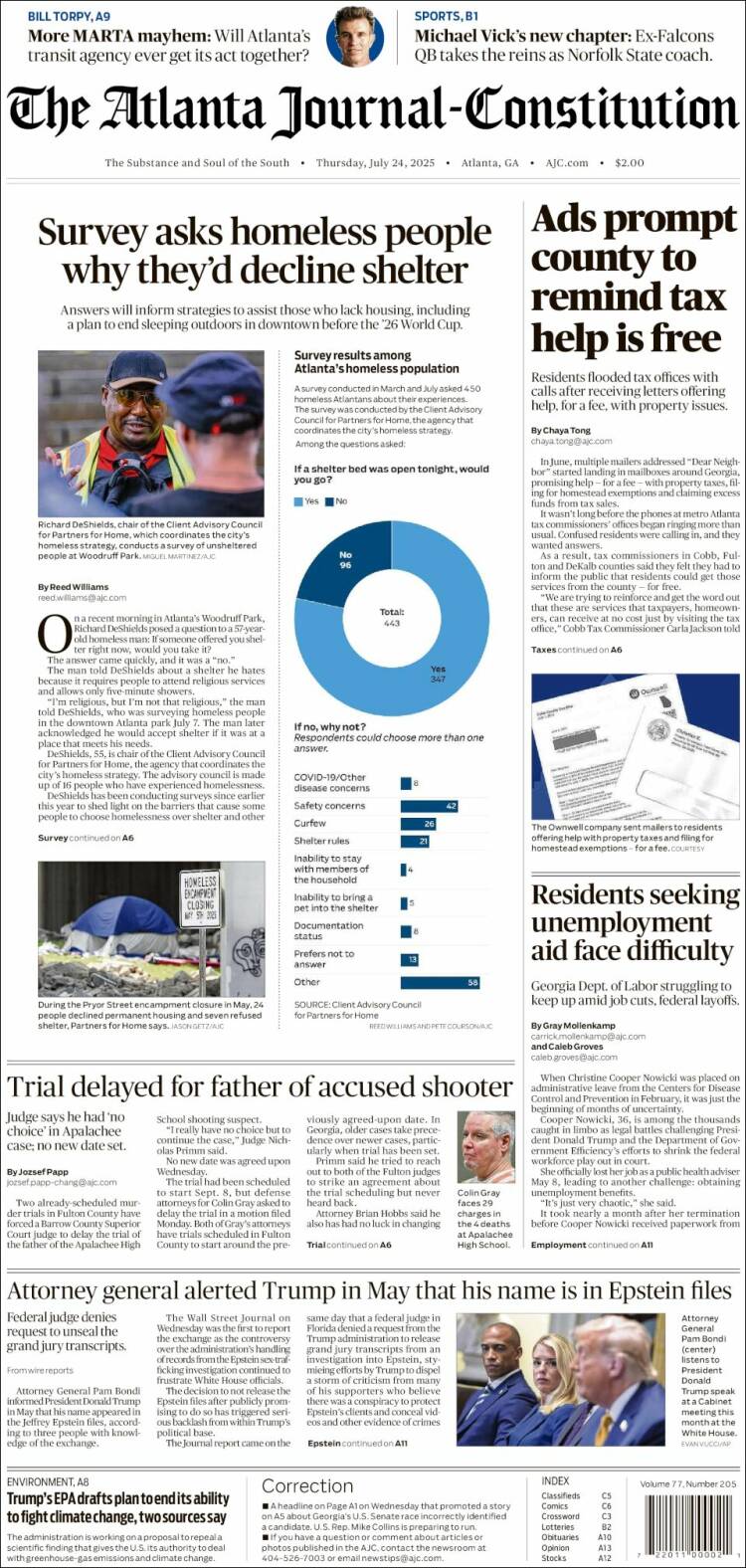 Portada de The Atlanta Journal-Constitution (USA)