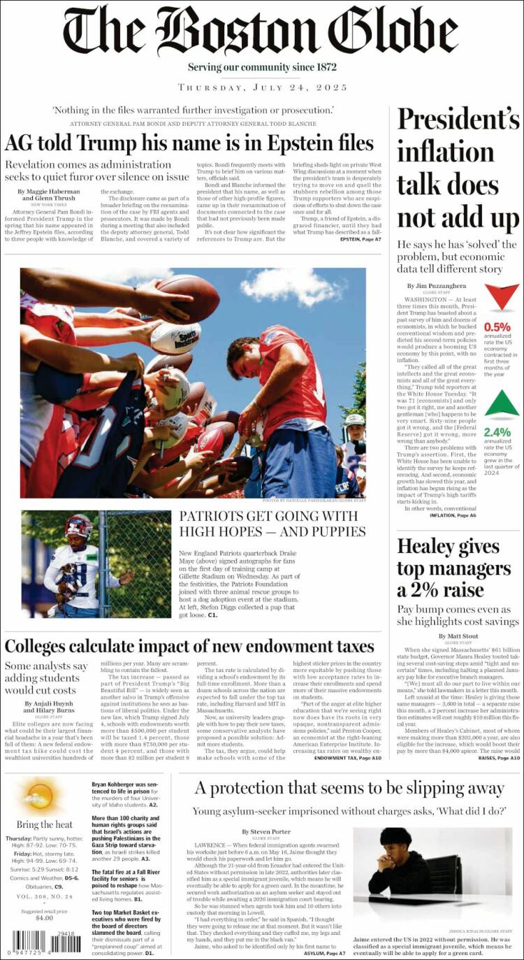 Portada de Boston Globe (USA)
