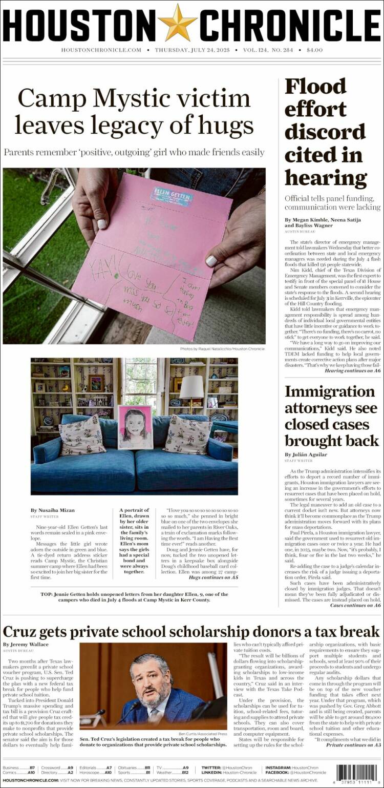 Portada de Houston Chronicle (USA)