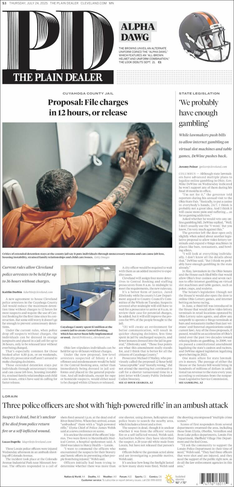 Portada de The Plain Dealer (USA)