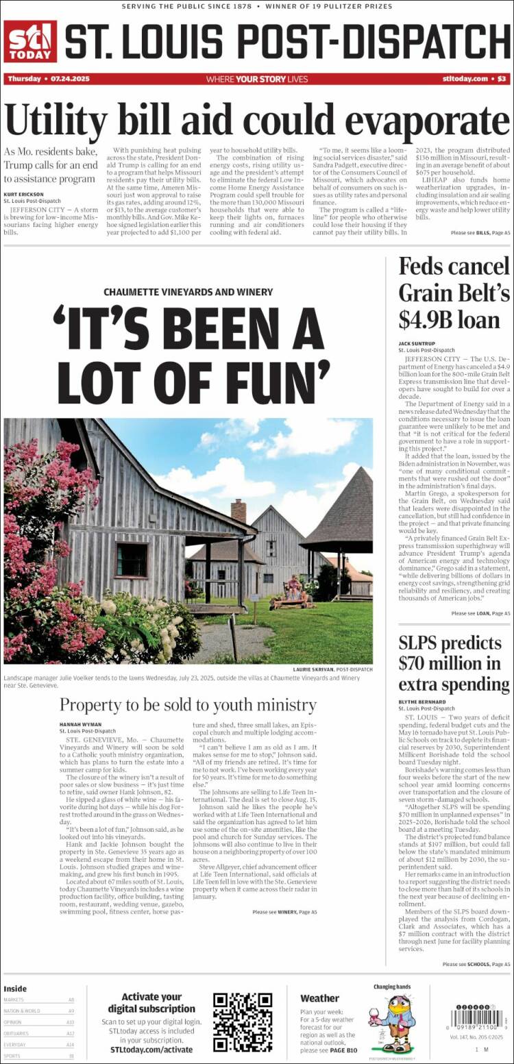 Portada de St. Louis Post-Dispatch (USA)