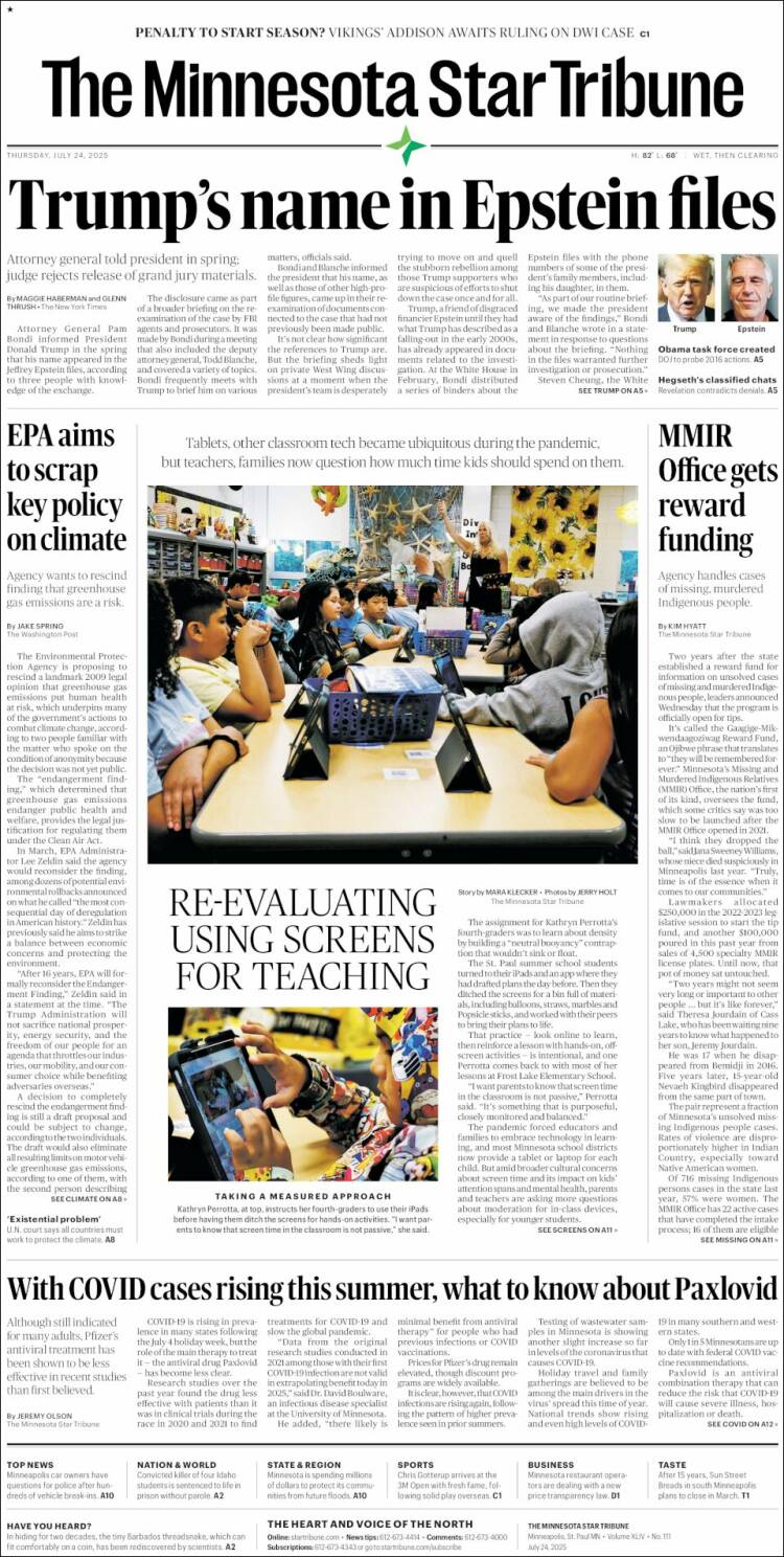 Portada de Star Tribune (USA)