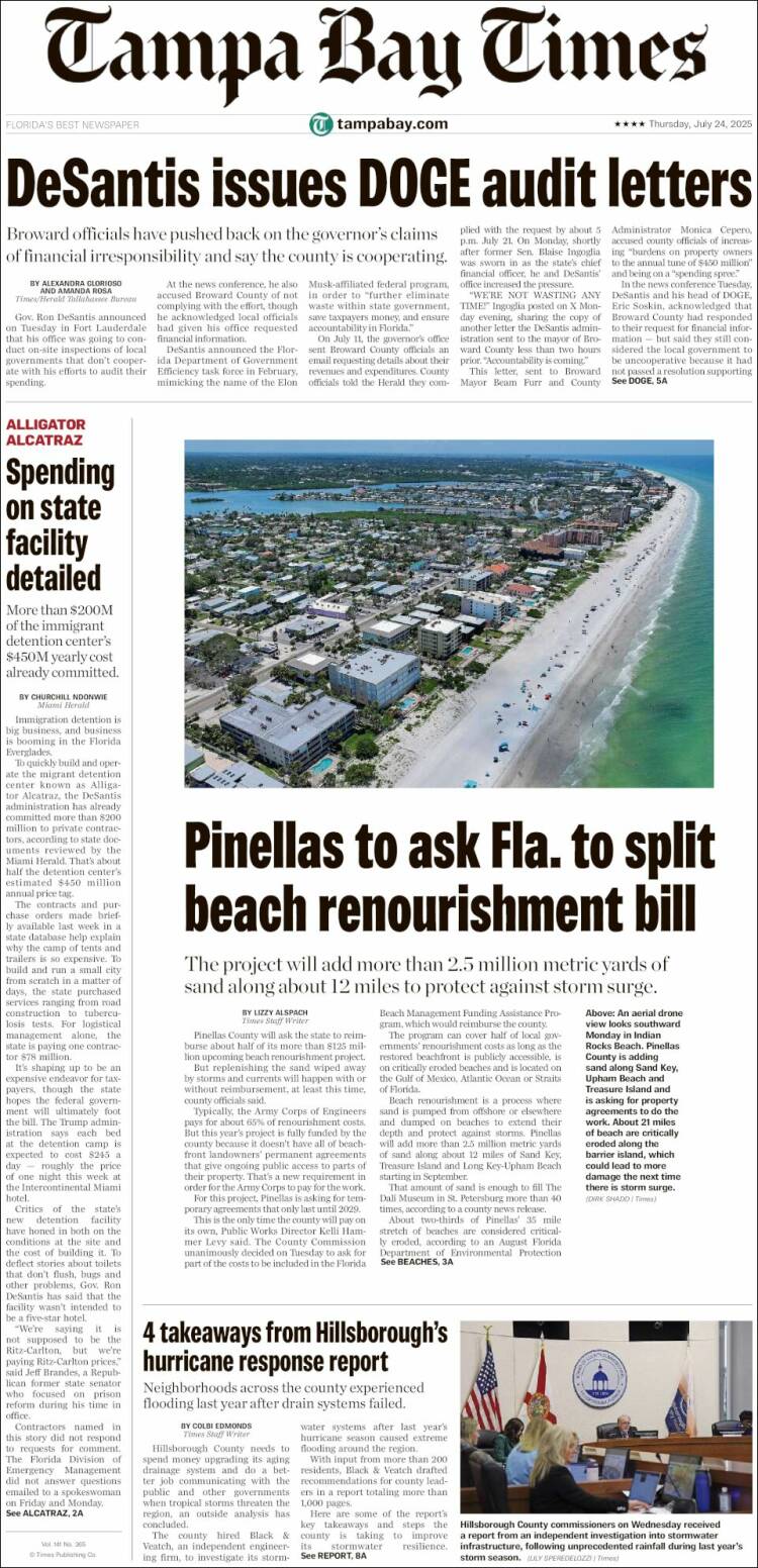 Portada de Tampa Bay Times (USA)