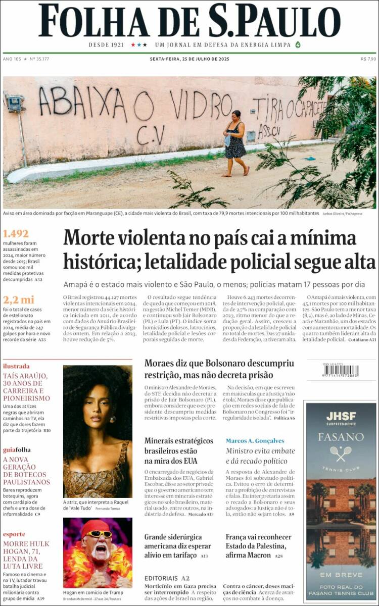 Portada de Folha de São Paulo (Brasil)