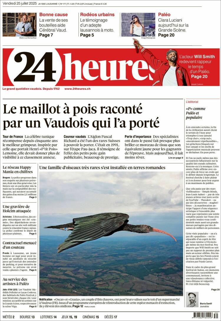 Portada de 24 Heures (Suiza)